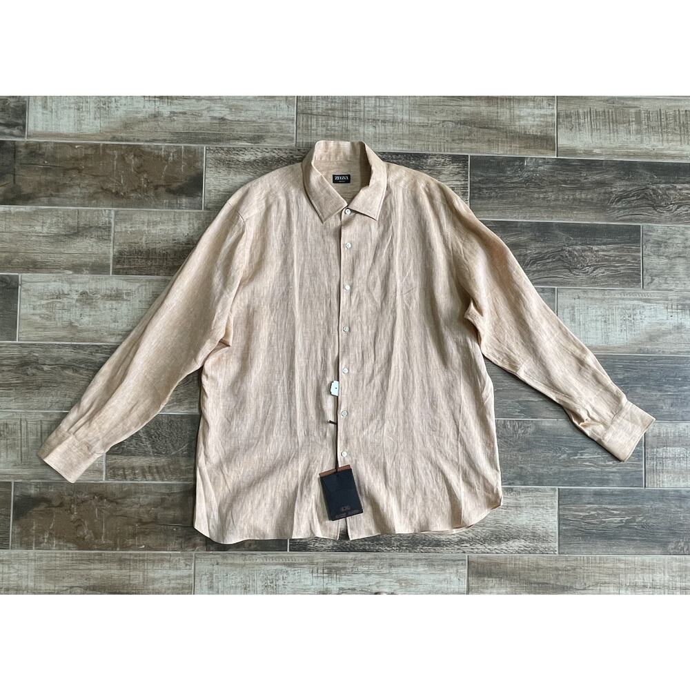 $1,095 NWT Zegna Oasi Lino Linen Shirt Gold Luxury Italian Button Front 58/3XL
